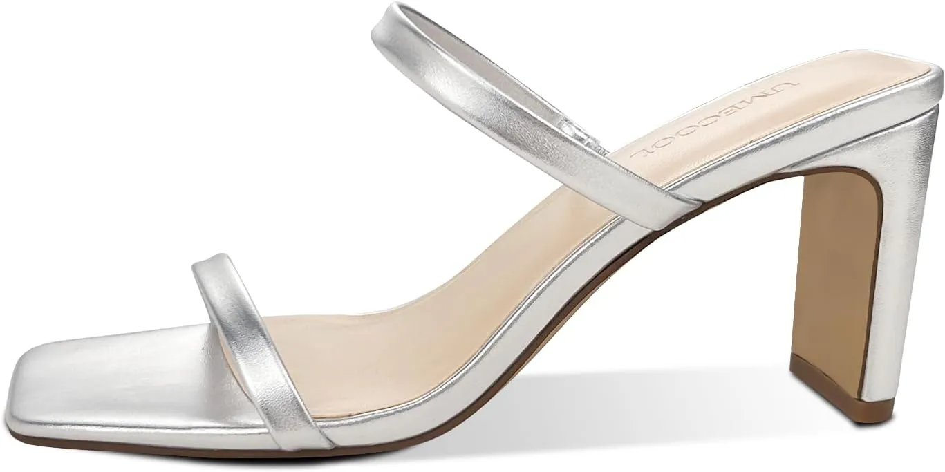 Women's Heeled Sandals Square Toe Two Strap Block Heels Sandals for Women, Slip on High-heeled Sandal Comfortable Strappy Heels for Party Wedding Dress Shoes