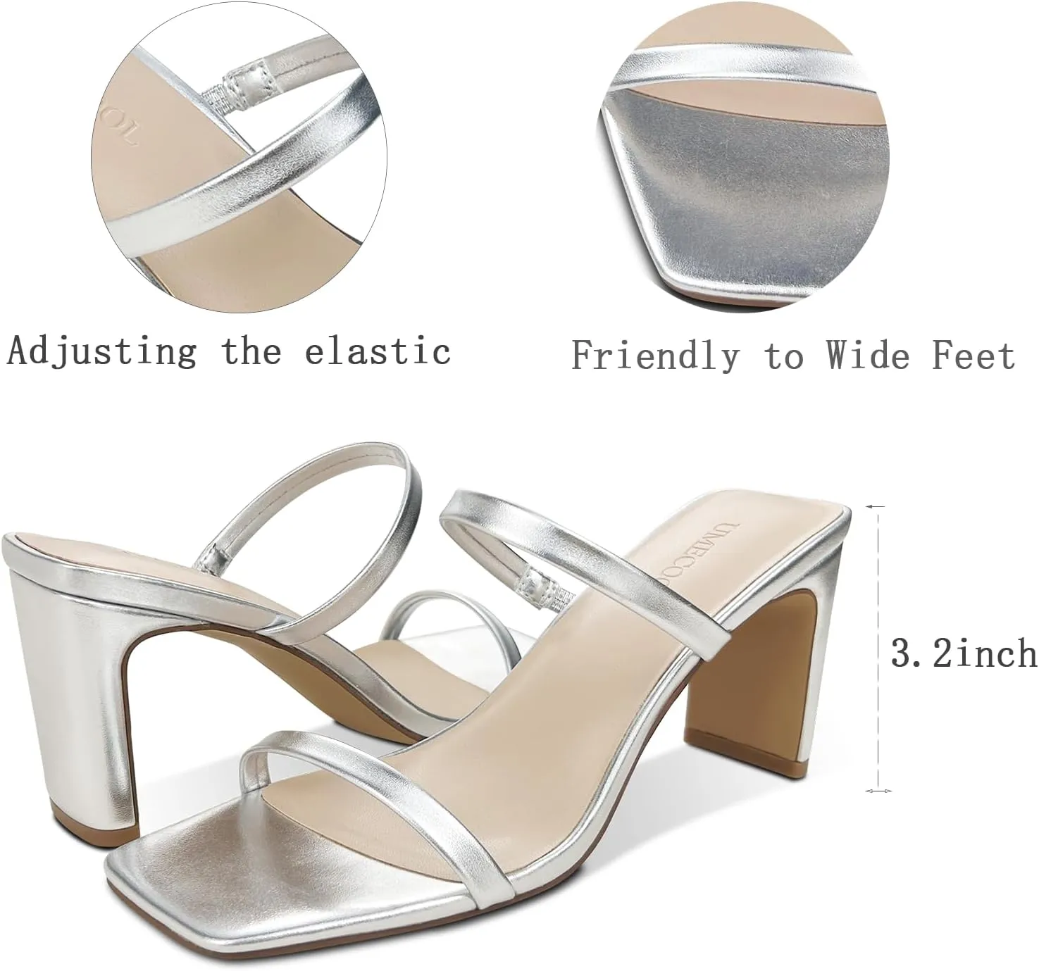 Women's Heeled Sandals Square Toe Two Strap Block Heels Sandals for Women, Slip on High-heeled Sandal Comfortable Strappy Heels for Party Wedding Dress Shoes