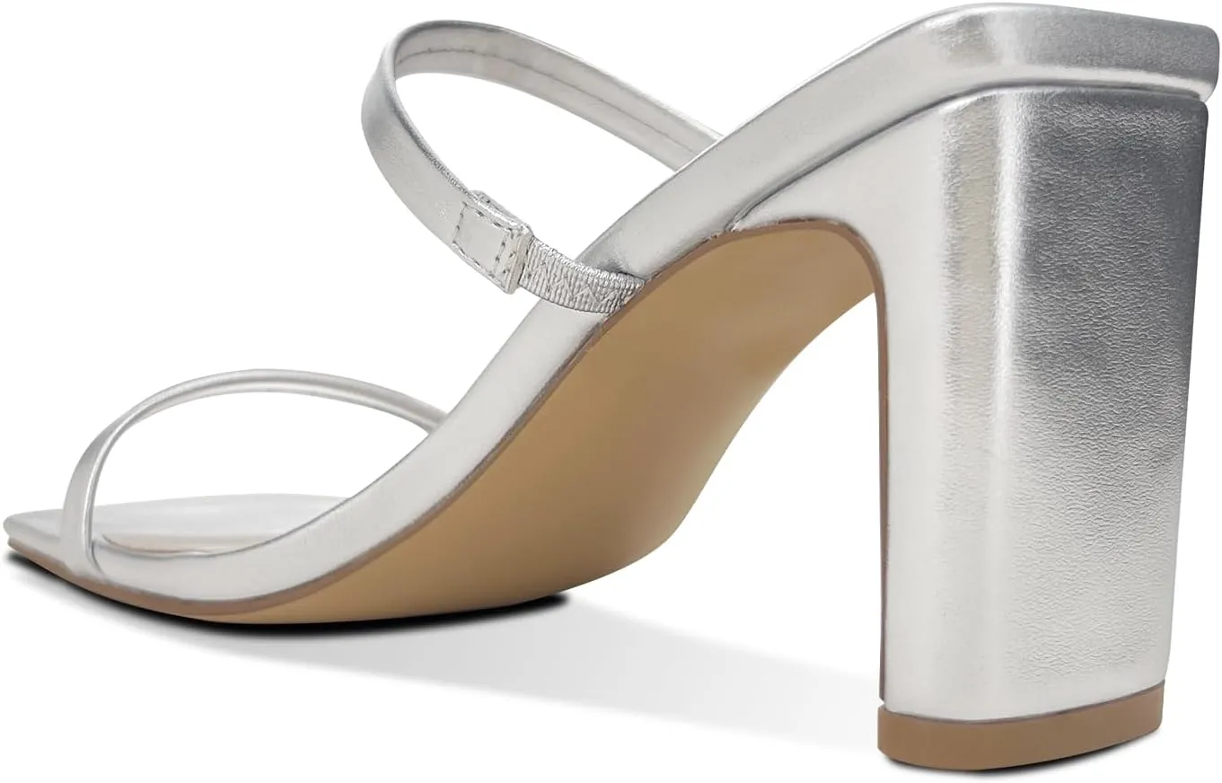 Women's Heeled Sandals Square Toe Two Strap Block Heels Sandals for Women, Slip on High-heeled Sandal Comfortable Strappy Heels for Party Wedding Dress Shoes