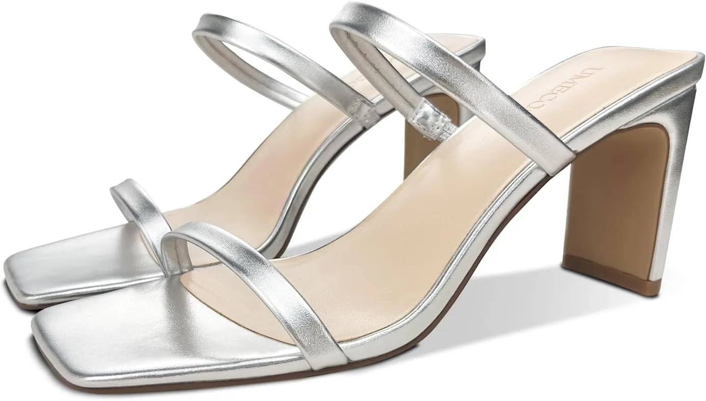 Women's Heeled Sandals Square Toe Two Strap Block Heels Sandals for Women, Slip on High-heeled Sandal Comfortable Strappy Heels for Party Wedding Dress Shoes