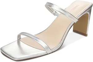 Women's Heeled Sandals Square Toe Two Strap Block Heels Sandals for Women, Slip on High-heeled Sandal Comfortable Strappy Heels for Party Wedding Dress Shoes