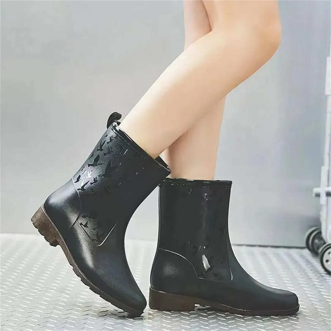Women's High Top Mid-Calf Rain Shoe Soft Sole Non Slip Waterproof Work Shoe Low Heel Water Shoes