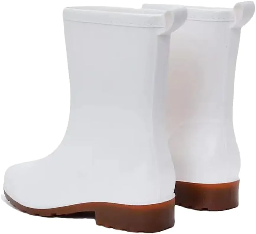 Women's High Top Mid-Calf Rain Shoe Soft Sole Non Slip Waterproof Work Shoe Low Heel Water Shoes
