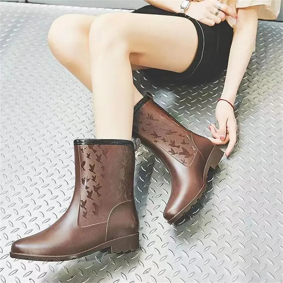 Women's High Top Mid-Calf Rain Shoe Soft Sole Non Slip Waterproof Work Shoe Low Heel Water Shoes