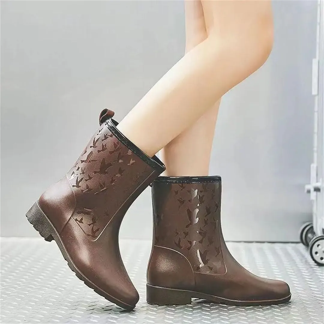 Women's High Top Mid-Calf Rain Shoe Soft Sole Non Slip Waterproof Work Shoe Low Heel Water Shoes