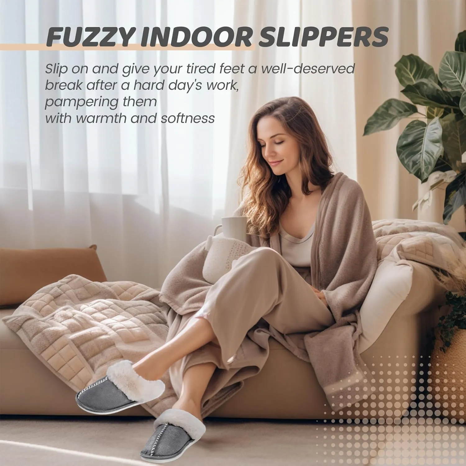 Women's House Slippers Memory Foam Fluffy Soft Slippers, Slip on Winter Warm Shoes for Women