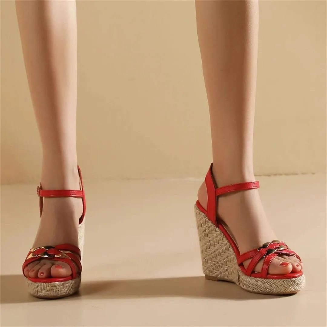 Women's Knitted Open Toe Wedge Sandals With 8Cm High Heel And 3-5Cm Platform Casual Large Size Wedge Shoes
