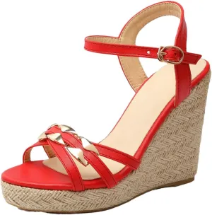 Women's Knitted Open Toe Wedge Sandals With 8Cm High Heel And 3-5Cm Platform Casual Large Size Wedge Shoes