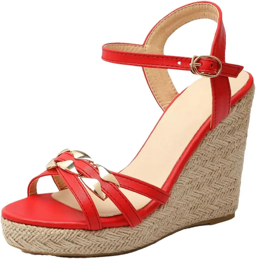 Women's Knitted Open Toe Wedge Sandals With 8Cm High Heel And 3-5Cm Platform Casual Large Size Wedge Shoes