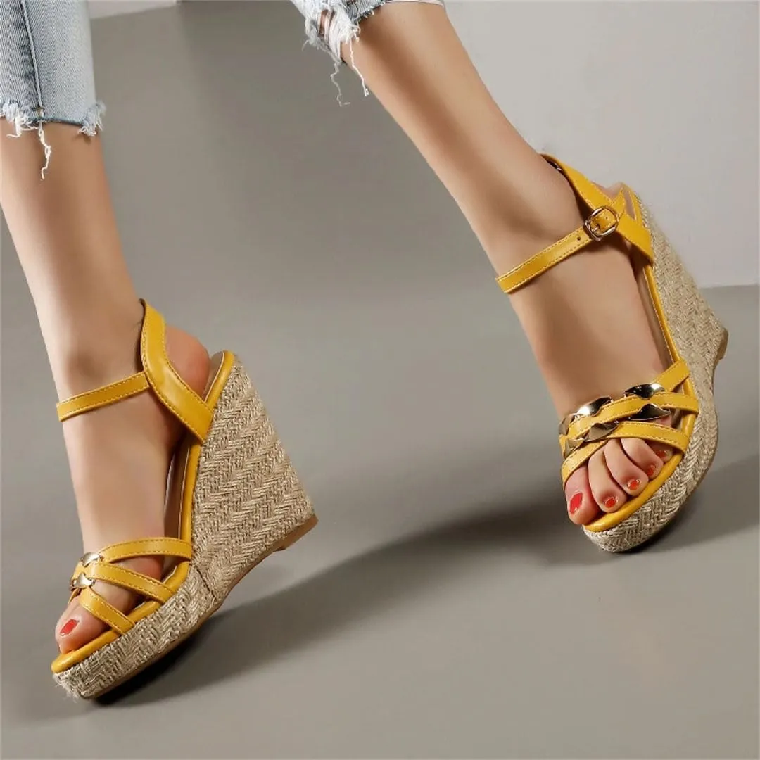 Women's Knitted Open Toe Wedge Sandals With 8Cm High Heel And 3-5Cm Platform Casual Large Size Wedge Shoes
