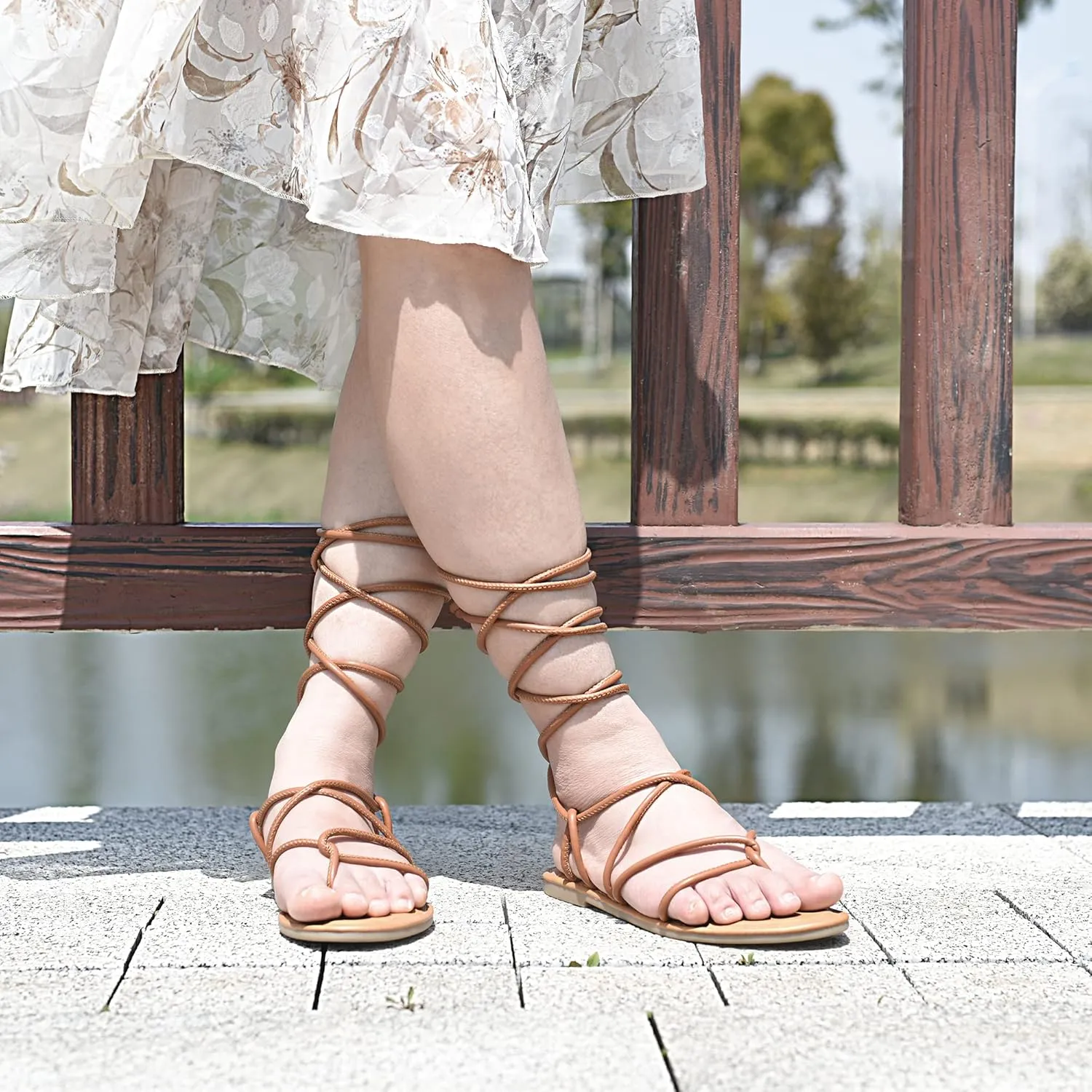 Women's Lace Up Gladiator flat Sandals Strappy Sandal for Women Dress Shoes