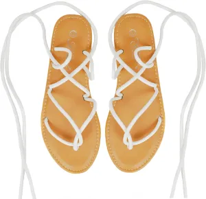 Women's Lace Up Gladiator flat Sandals Strappy Sandal for Women Dress Shoes