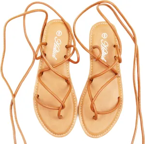 Women's Lace Up Gladiator flat Sandals Strappy Sandal for Women Dress Shoes