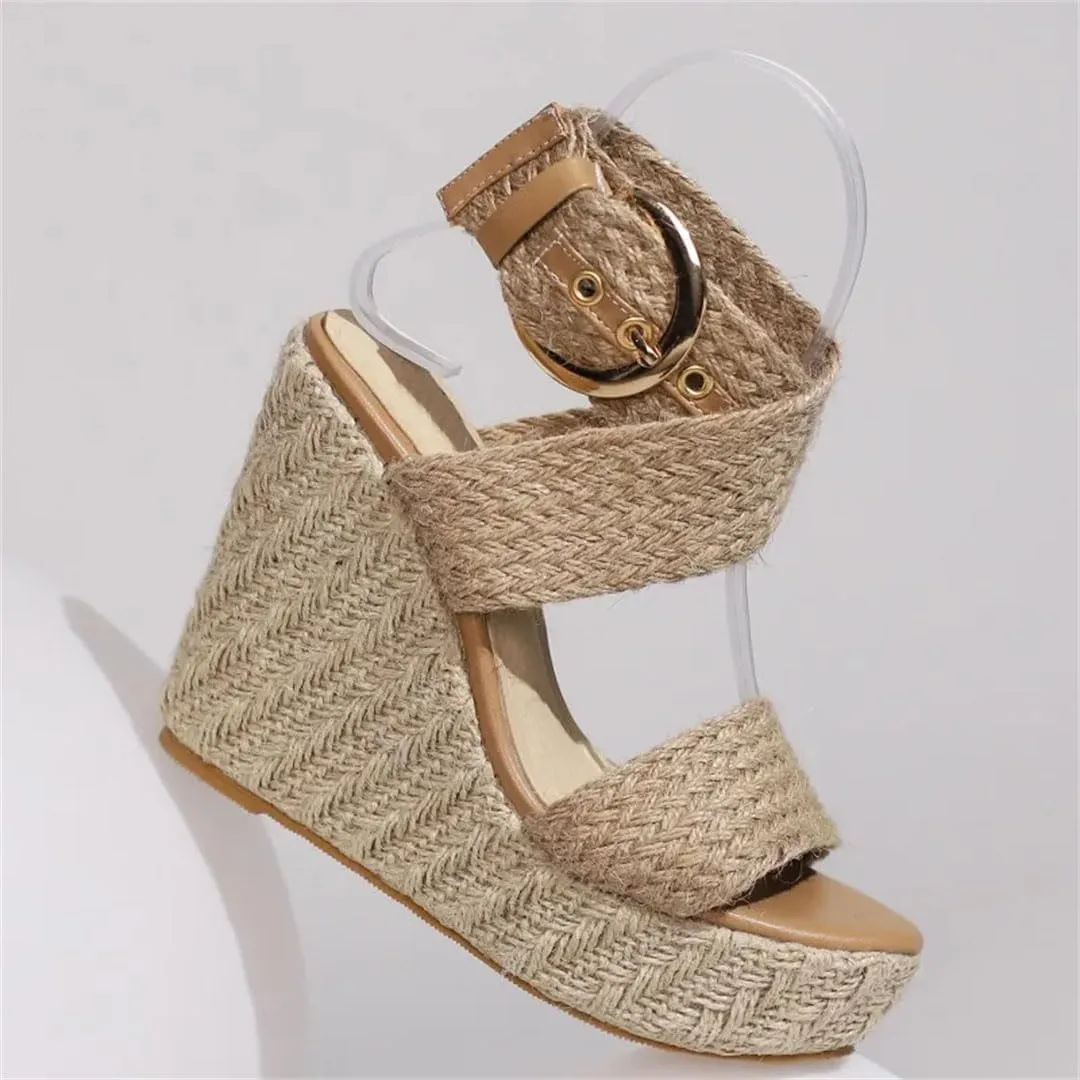 Women's Large Size Open Toe Wedge Sandals With 8Cm High Heel And 3-5Cm Platform Comfortable Wedge Shoes