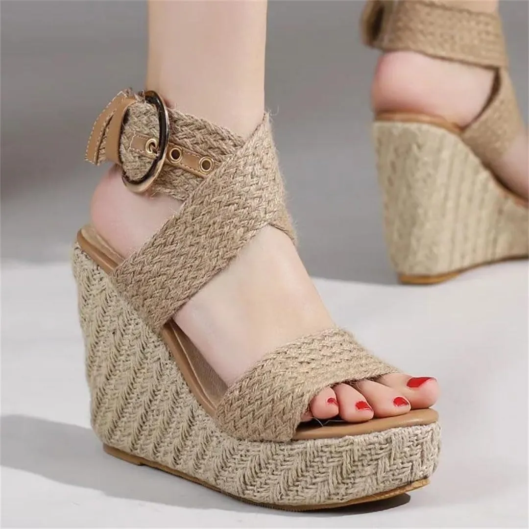 Women's Large Size Open Toe Wedge Sandals With 8Cm High Heel And 3-5Cm Platform Comfortable Wedge Shoes