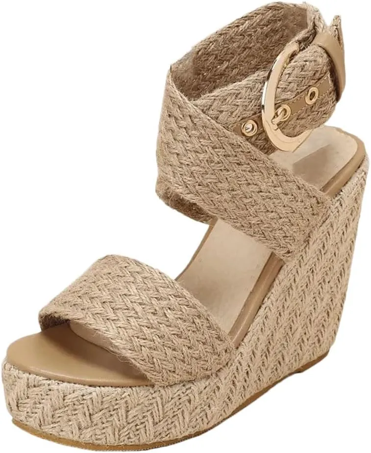 Women's Large Size Open Toe Wedge Sandals With 8Cm High Heel And 3-5Cm Platform Comfortable Wedge Shoes