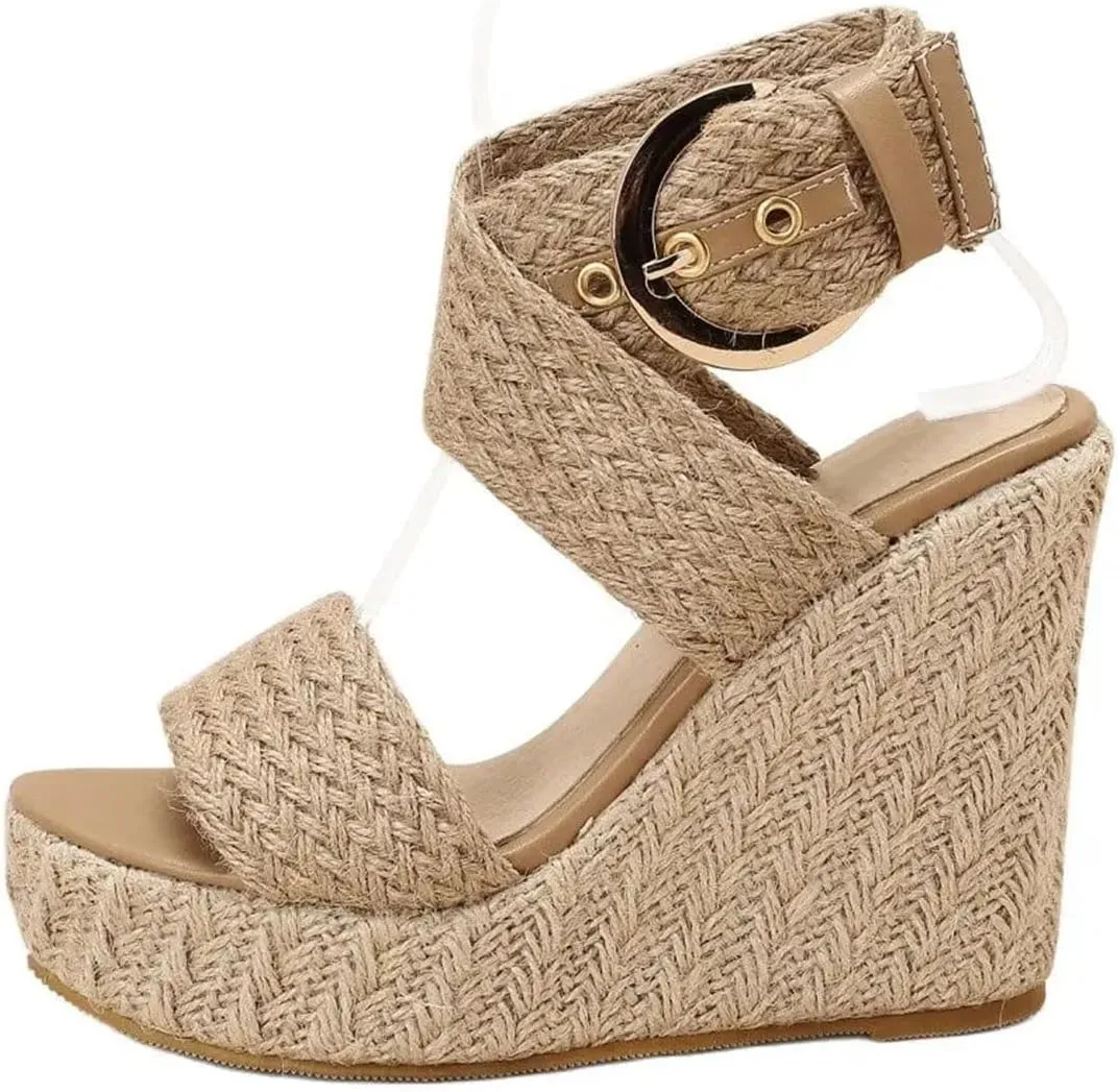 Women's Large Size Open Toe Wedge Sandals With 8Cm High Heel And 3-5Cm Platform Comfortable Wedge Shoes