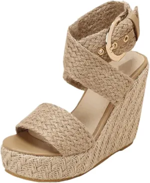 Women's Large Size Open Toe Wedge Sandals With 8Cm High Heel And 3-5Cm Platform Comfortable Wedge Shoes