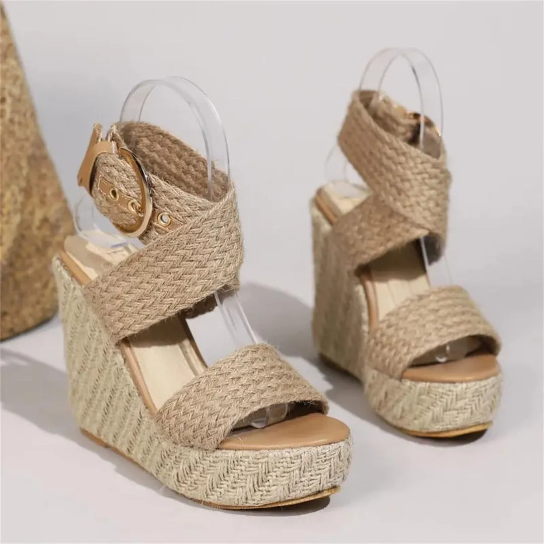 Women's Large Size Open Toe Wedge Sandals With 8Cm High Heel And 3-5Cm Platform Comfortable Wedge Shoes