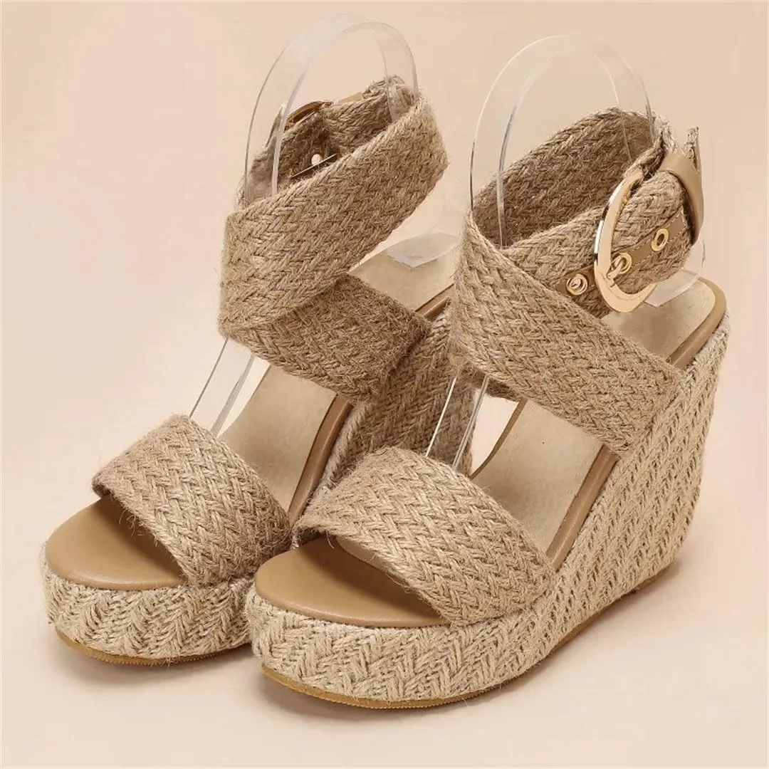 Women's Large Size Open Toe Wedge Sandals With 8Cm High Heel And 3-5Cm Platform Comfortable Wedge Shoes