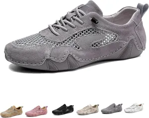 Women's Leather Outdoor Mesh Trail Shoes for Hiking & Walking Unisex Non-Slip Slip On Lightweight Sneakers Breathable Comfort Soft Summer Sports Driving Shoes