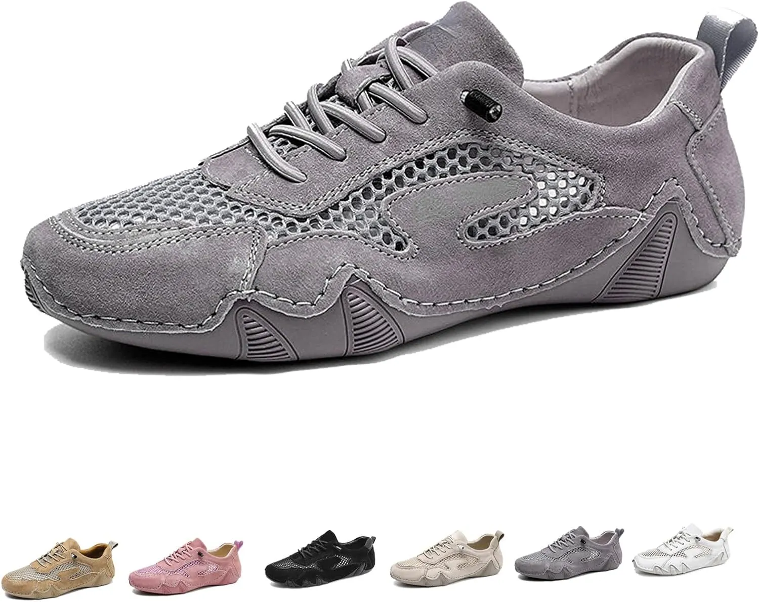 Women's Leather Outdoor Mesh Trail Shoes for Hiking & Walking Unisex Non-Slip Slip On Lightweight Sneakers Breathable Comfort Soft Summer Sports Driving Shoes