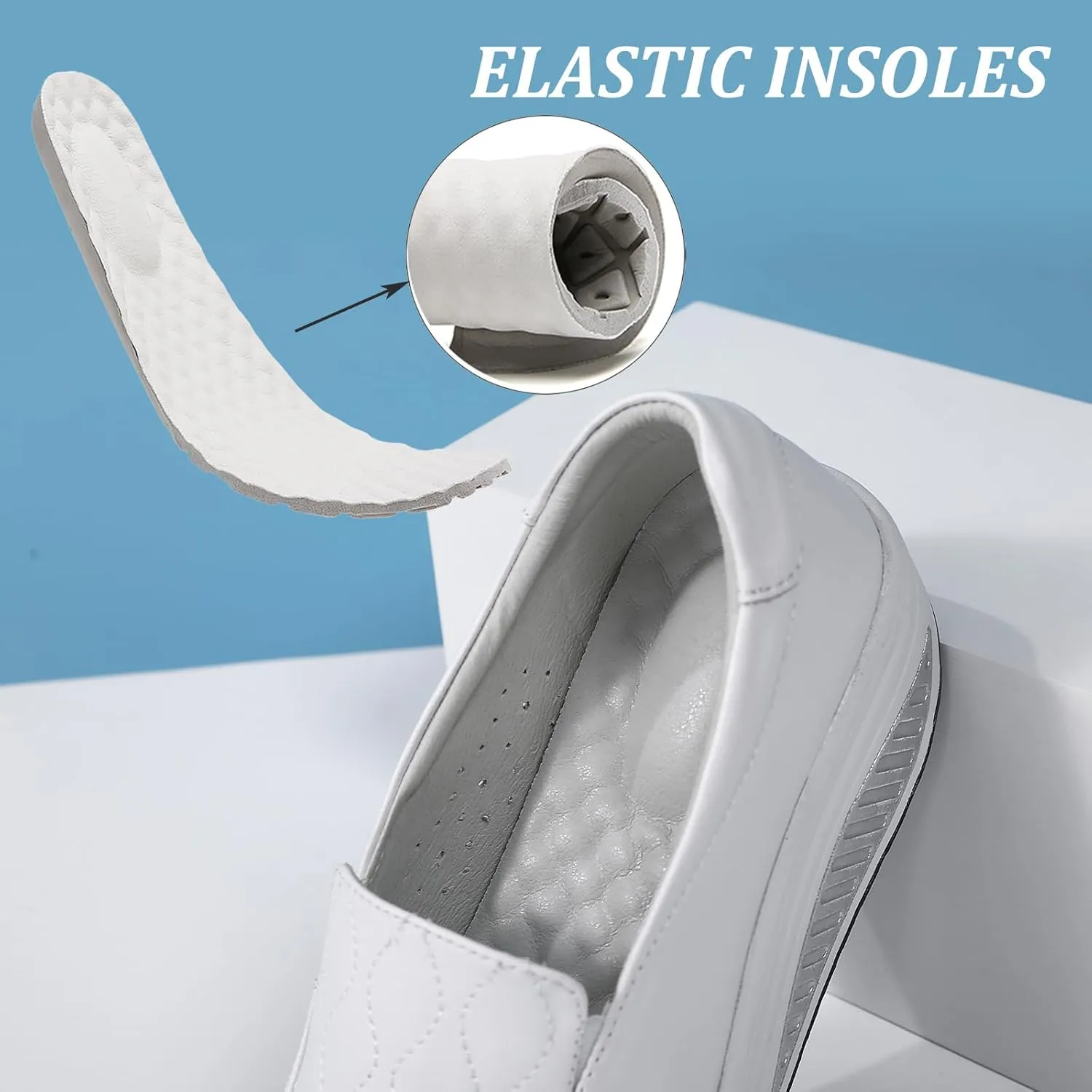 Women's Leather Platform Slip On Nurse Loafers Comfortable Lightweight Wedge Orthotic Sneakers Casual Rocker Shoes