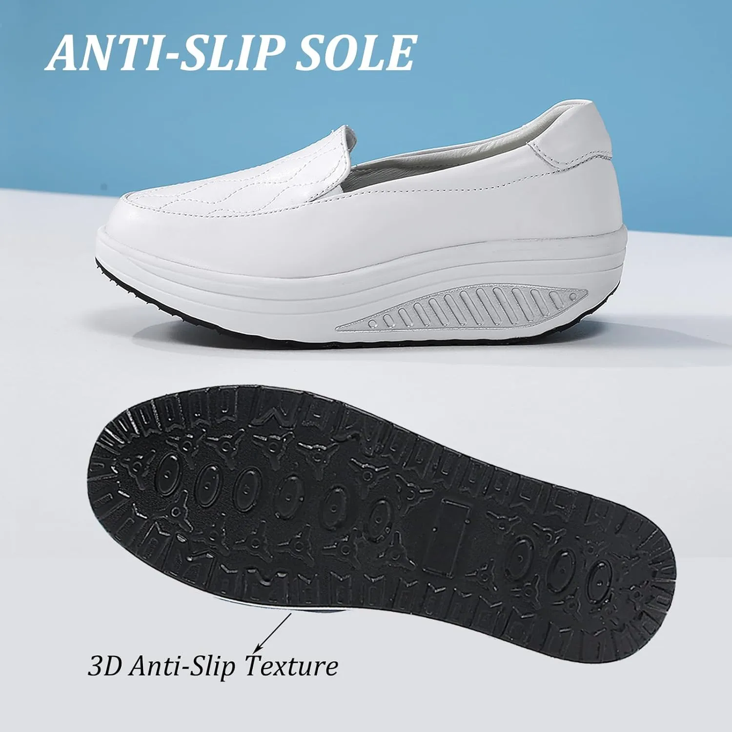 Women's Leather Platform Slip On Nurse Loafers Comfortable Lightweight Wedge Orthotic Sneakers Casual Rocker Shoes