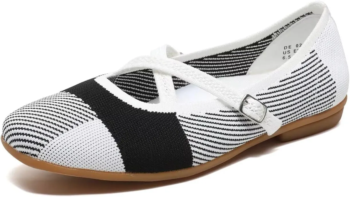 Women's Mary Jane Flats Shoes Ballet Flats with Buckle Strap Soft Work Dress Ballerina Walking Shoes