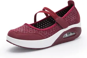 Women'S Mesh Hook and Loop Wedge Heel Platform Yaoyao Shoes Adjustable Lightweight Breathable Orthopedic Air Cushion Wedge Sneakers for Diabetes Arthritis Non Slip Nurse Shoes