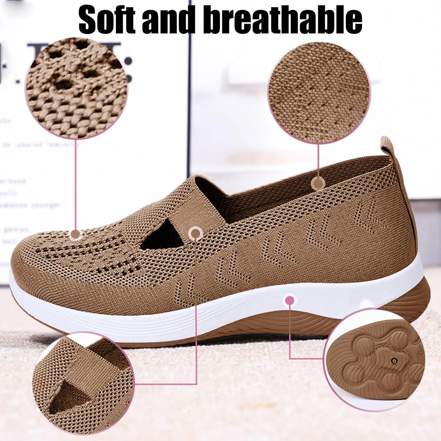 Womens Orthopedic Shoes, Woven Soft Shoes for Women, Arch Support Shoe, Breathable Slip on Foam Diabetic Sneakers