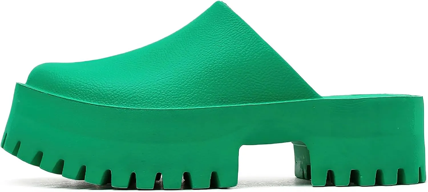 Womens Platform Mules Slip On Sandals Closed Toe Clogs Non-Slip Thick Sole Waterproof Slippers