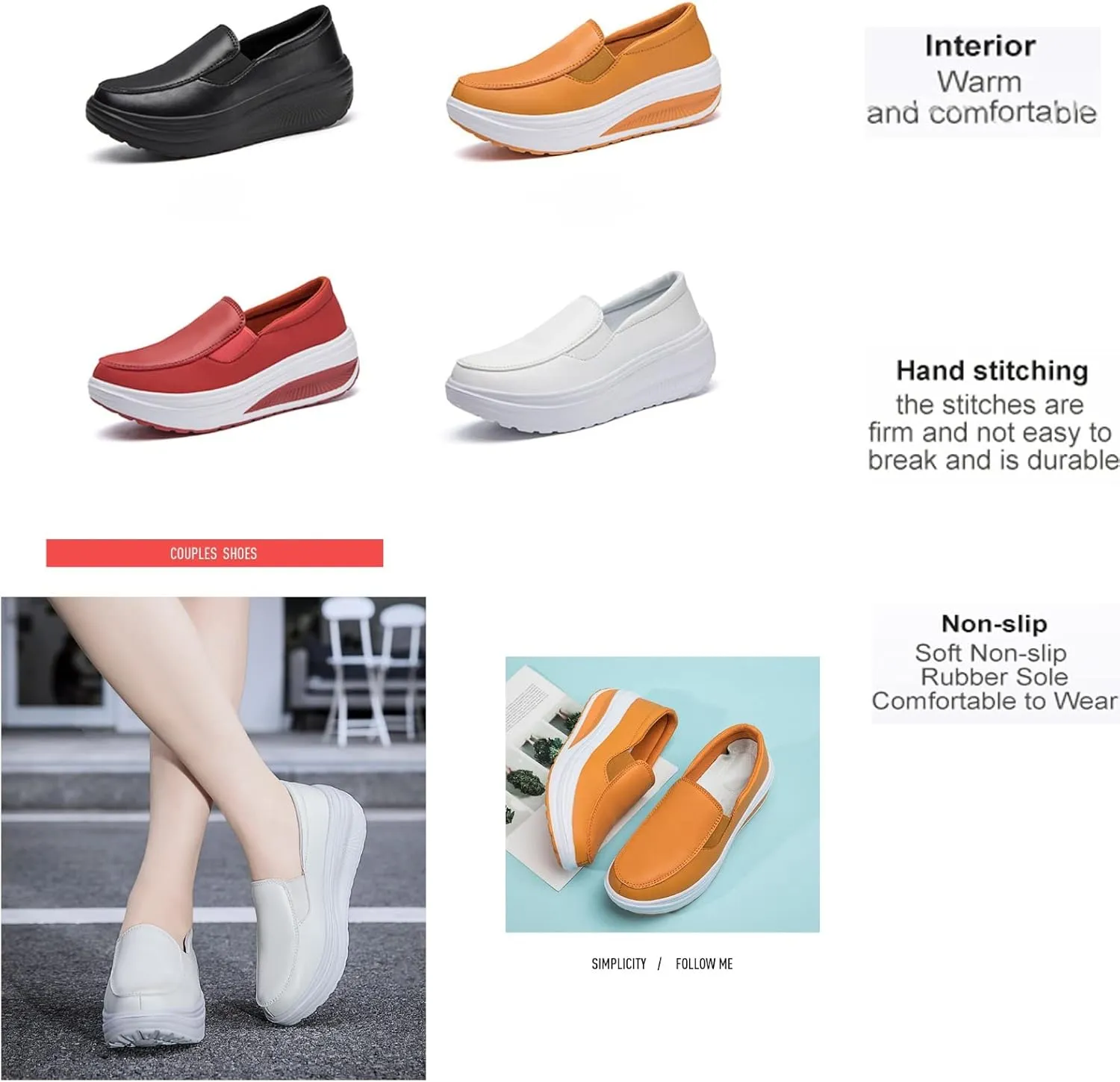 Women's Platform Wedge Slip-On Loafers,Comfortable EVA Sole Round Toe Leather Moccasin Wedge Sneakers.