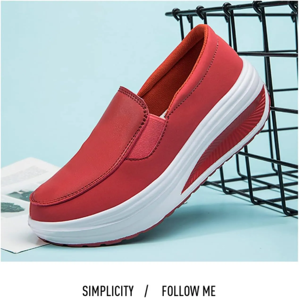 Women's Platform Wedge Slip-On Loafers,Comfortable EVA Sole Round Toe Leather Moccasin Wedge Sneakers.