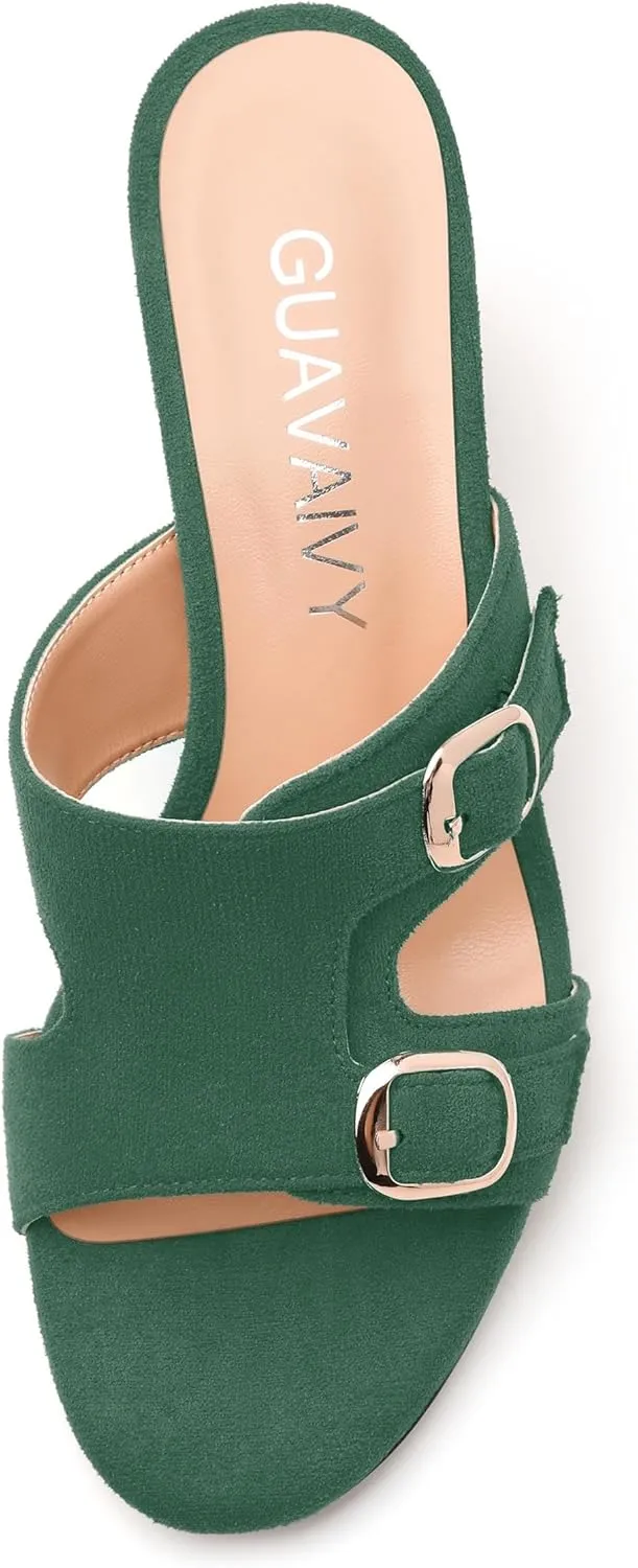 Women's Sandals, Round Toe Mid Chunky Heels, Fashion Buckle Heeled Sandal for Women 2.5 Inch