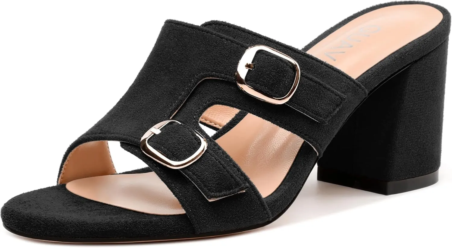 Women's Sandals, Round Toe Mid Chunky Heels, Fashion Buckle Heeled Sandal for Women 2.5 Inch