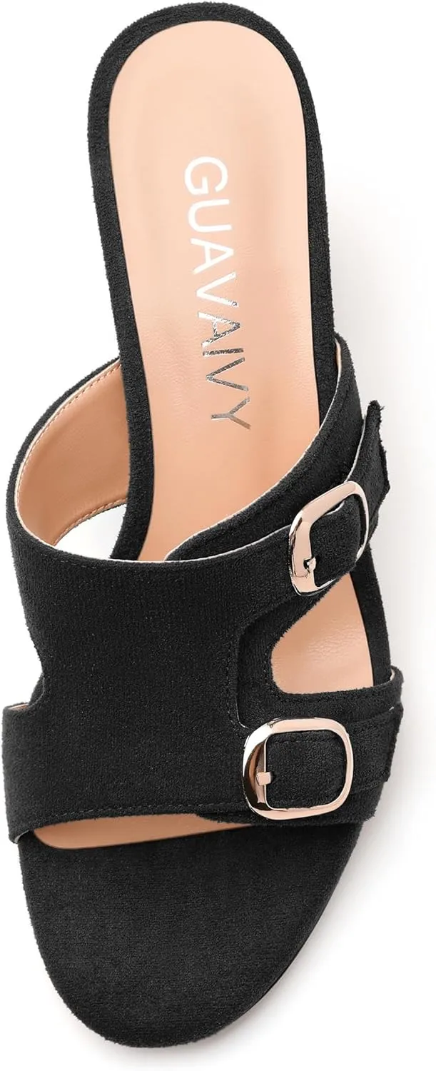 Women's Sandals, Round Toe Mid Chunky Heels, Fashion Buckle Heeled Sandal for Women 2.5 Inch
