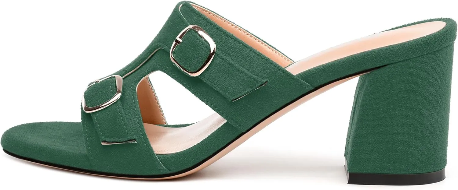 Women's Sandals, Round Toe Mid Chunky Heels, Fashion Buckle Heeled Sandal for Women 2.5 Inch