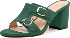 Women's Sandals, Round Toe Mid Chunky Heels, Fashion Buckle Heeled Sandal for Women 2.5 Inch
