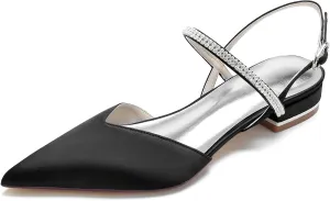 Womens Slingback Flats Shoes for Wedding Bride Comfortable Bridal Shoes,Black,6