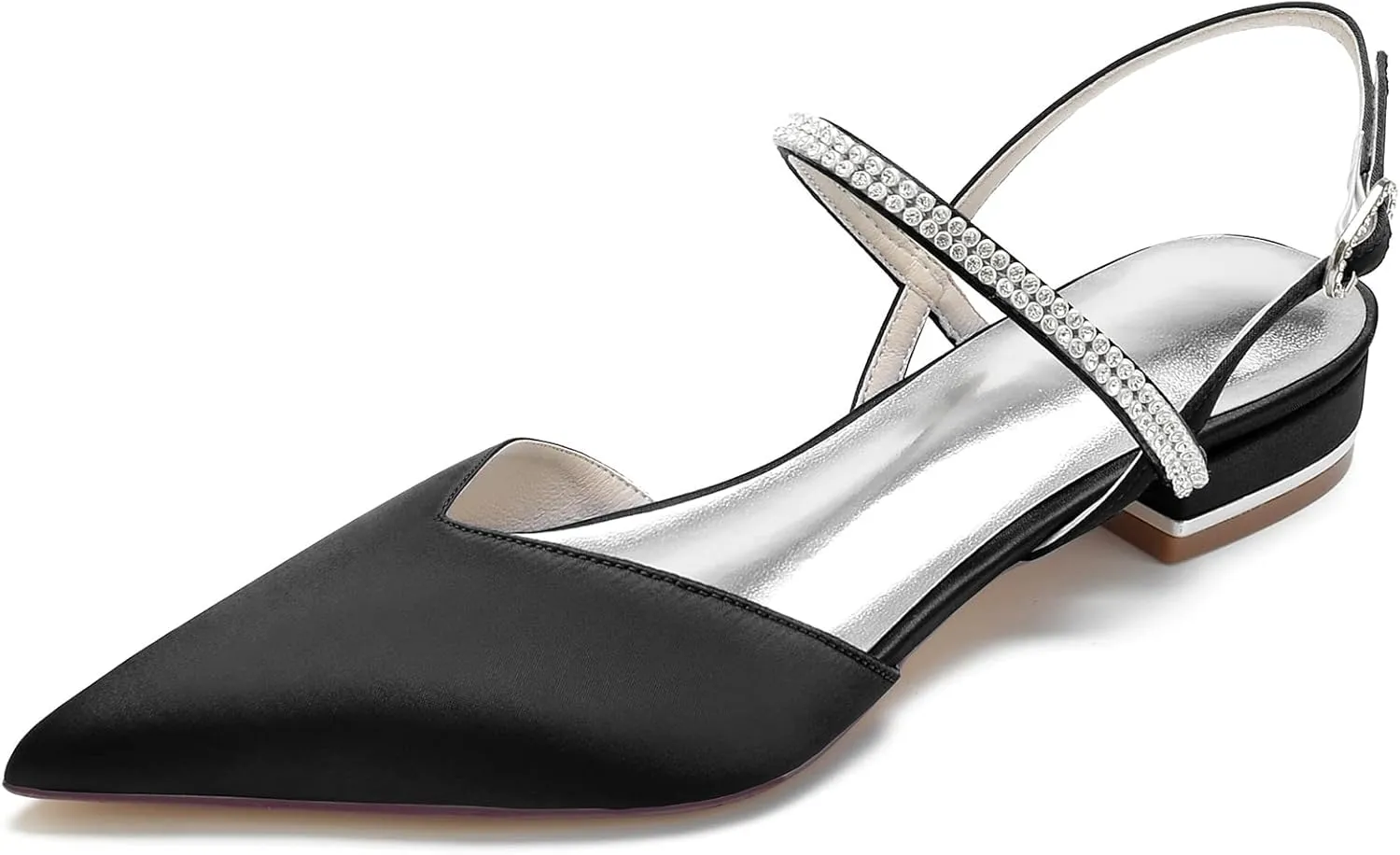 Womens Slingback Flats Shoes for Wedding Bride Comfortable Bridal Shoes,Black,6