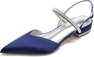 Womens Slingback Flats Shoes for Wedding Bride Comfortable Bridal Shoes,Dark Blue,10