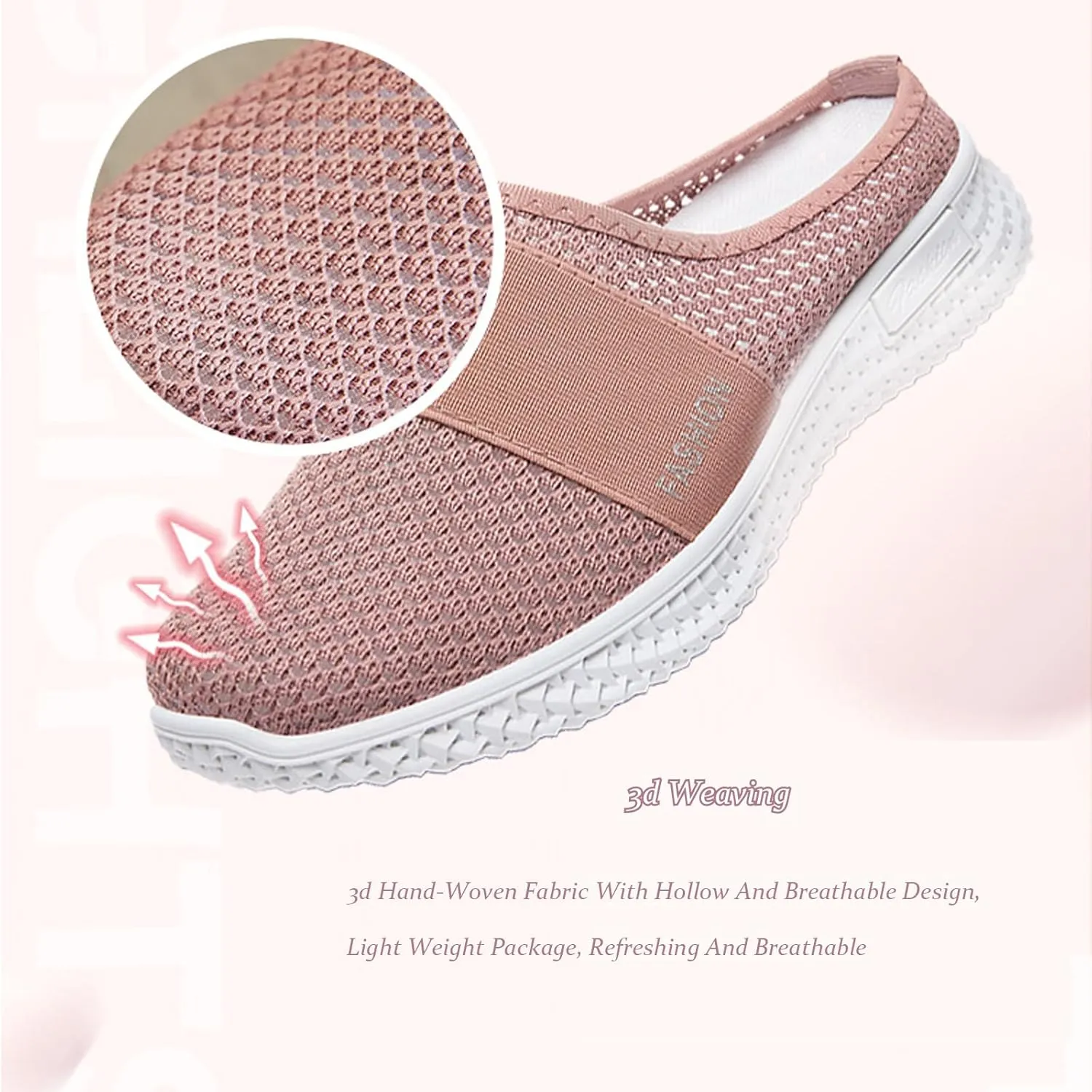Women's Slip-On Orthopedic Arch Support Backless Slippers Platform Sneakers,Breathable Knitted Mesh Soft Comfortable Round Toe Mules Non-Slip Lightweight Soft Sole Casual Garden Clogs