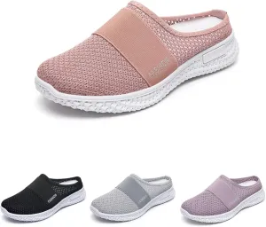 Women's Slip-On Orthopedic Arch Support Backless Slippers Platform Sneakers,Breathable Knitted Mesh Soft Comfortable Round Toe Mules Non-Slip Lightweight Soft Sole Casual Garden Clogs