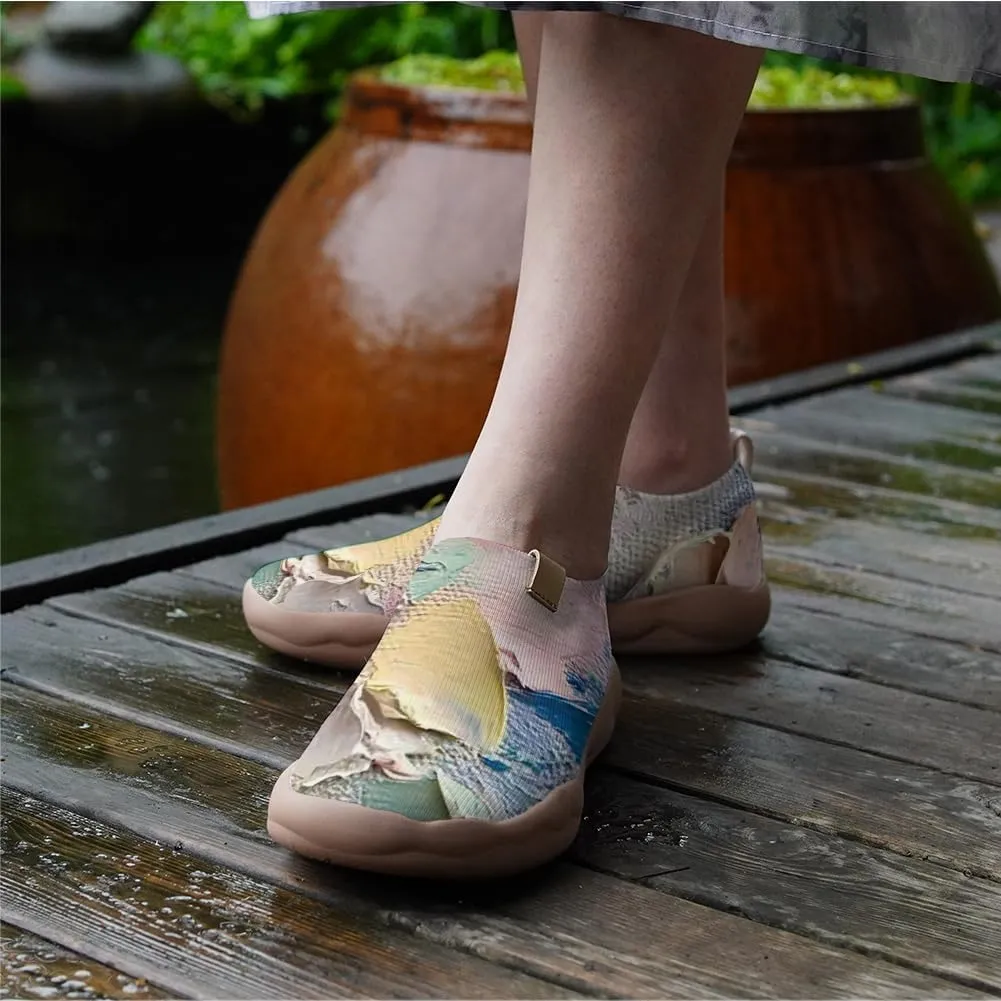 Women's Slip On Sneakers Casual Loafers Knitted Art Painted Comfort Soft Walking Shoes Oil Painting
