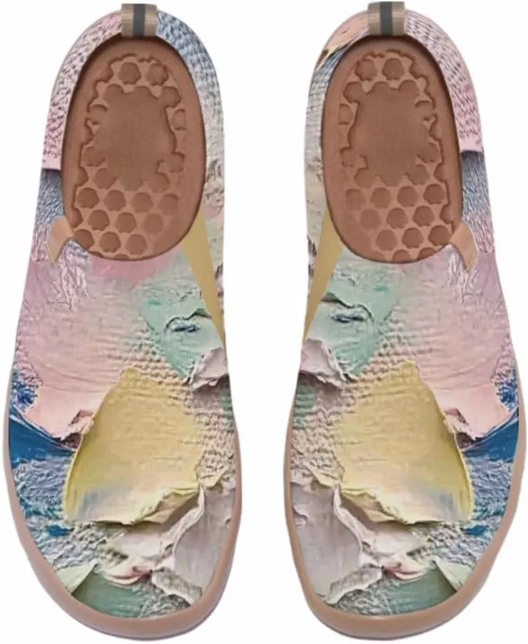 Women's Slip On Sneakers Casual Loafers Knitted Art Painted Comfort Soft Walking Shoes Oil Painting
