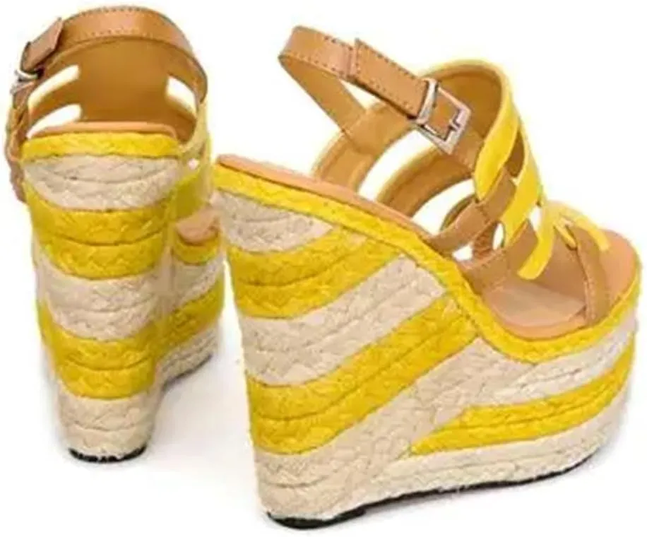 Women's Strew Heel Wedge Sandals Mixed Colors Buckle Strap High Platform Gladiator Casual Shoes