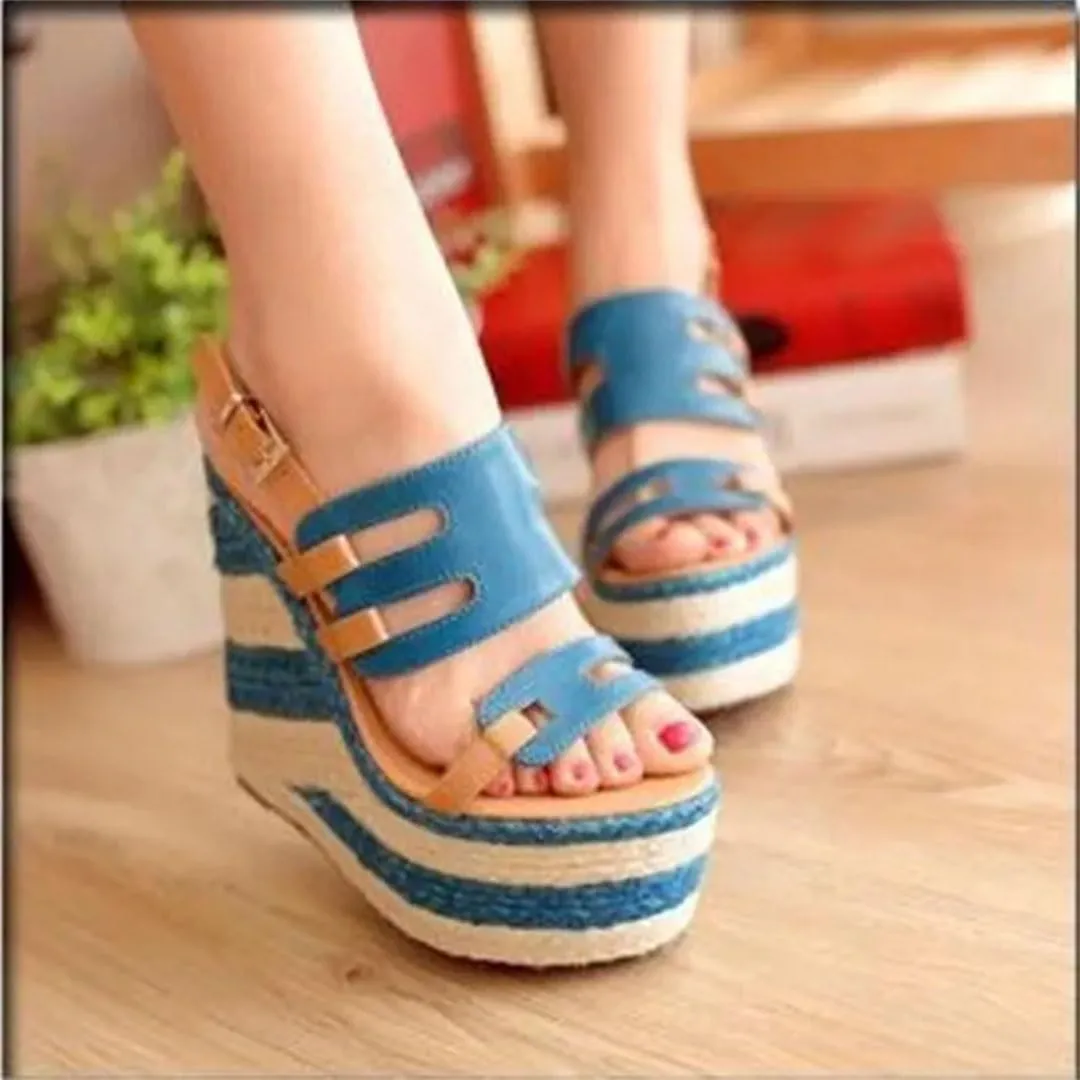 Women's Strew Heel Wedge Sandals Mixed Colors Buckle Strap High Platform Gladiator Casual Shoes