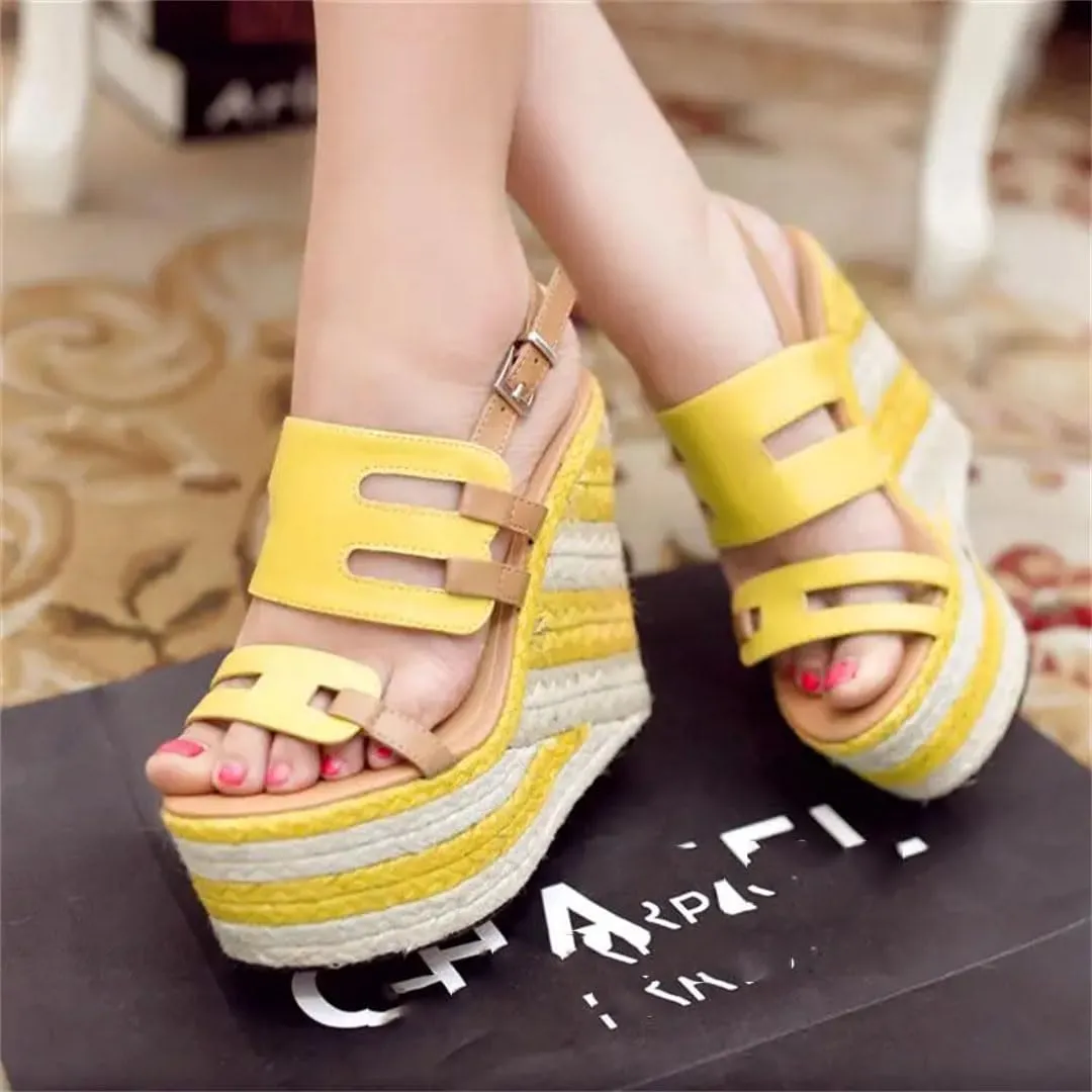 Women's Strew Heel Wedge Sandals Mixed Colors Buckle Strap High Platform Gladiator Casual Shoes