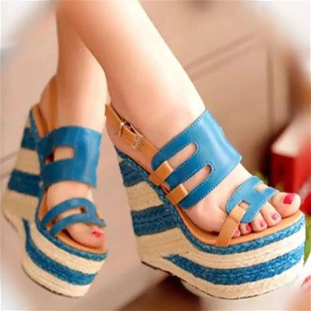 Women's Strew Heel Wedge Sandals Mixed Colors Buckle Strap High Platform Gladiator Casual Shoes